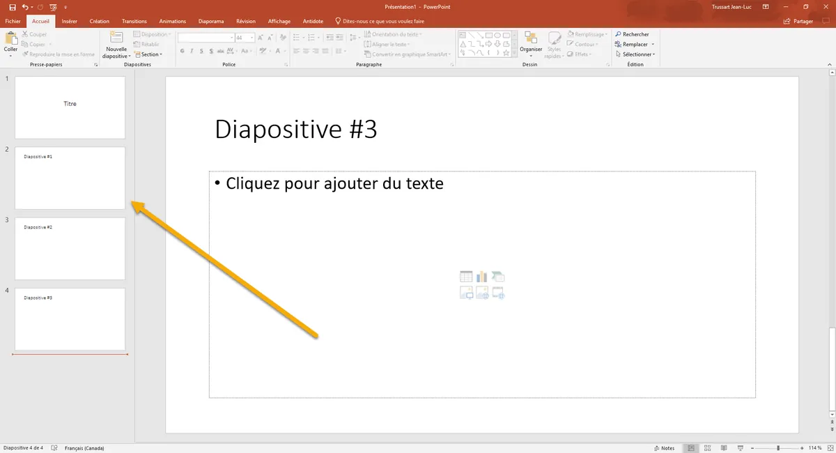 Exemple de scénarimage linéaire dans Microsoft PowerPoint