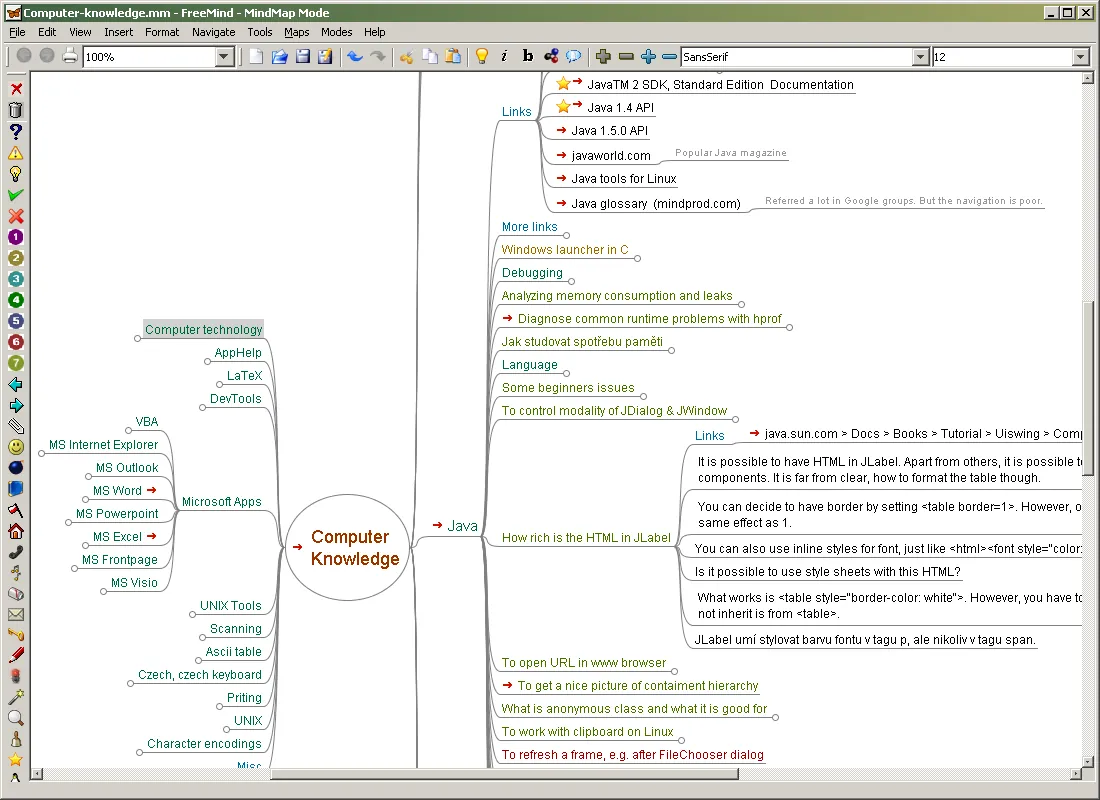 Carte mentale « Computer Knowledge » créée avec FreeMind.